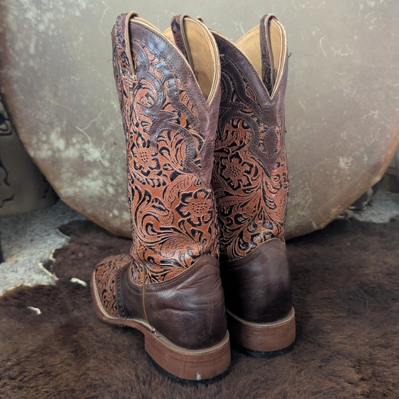 BOULET #2015 ladies hand tooled whiskey leather square toe cowboy boots 6.5 - Picture 4 of 14